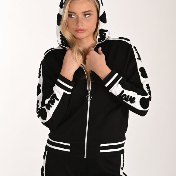 266533 Hooded Black and White Heart Design Hoodie by FRANK LYMAN